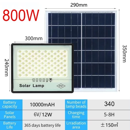 800W Solar Outdoor Lighting LED Solar Spotlight Intelligent Light Sensor